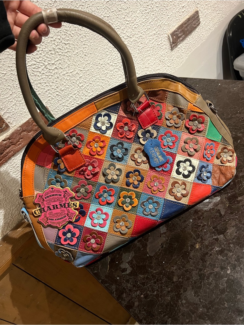 Charming Multicolor Floral Patchwork Leather Satchel